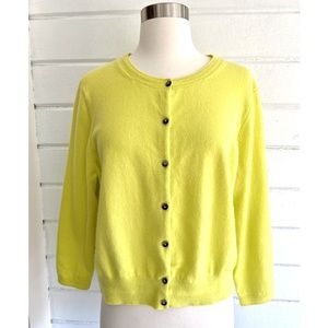BODEN Chartreuse 100% Cashmere Crewneck Button Cardigan 3/4 Sleeves- XL